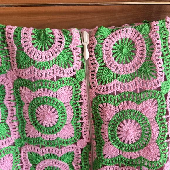 Show Me Your Mumu Mini Skirt Crochet Pink Green S Preppy Sorority Pastel Retro - Picture 3 of 5
